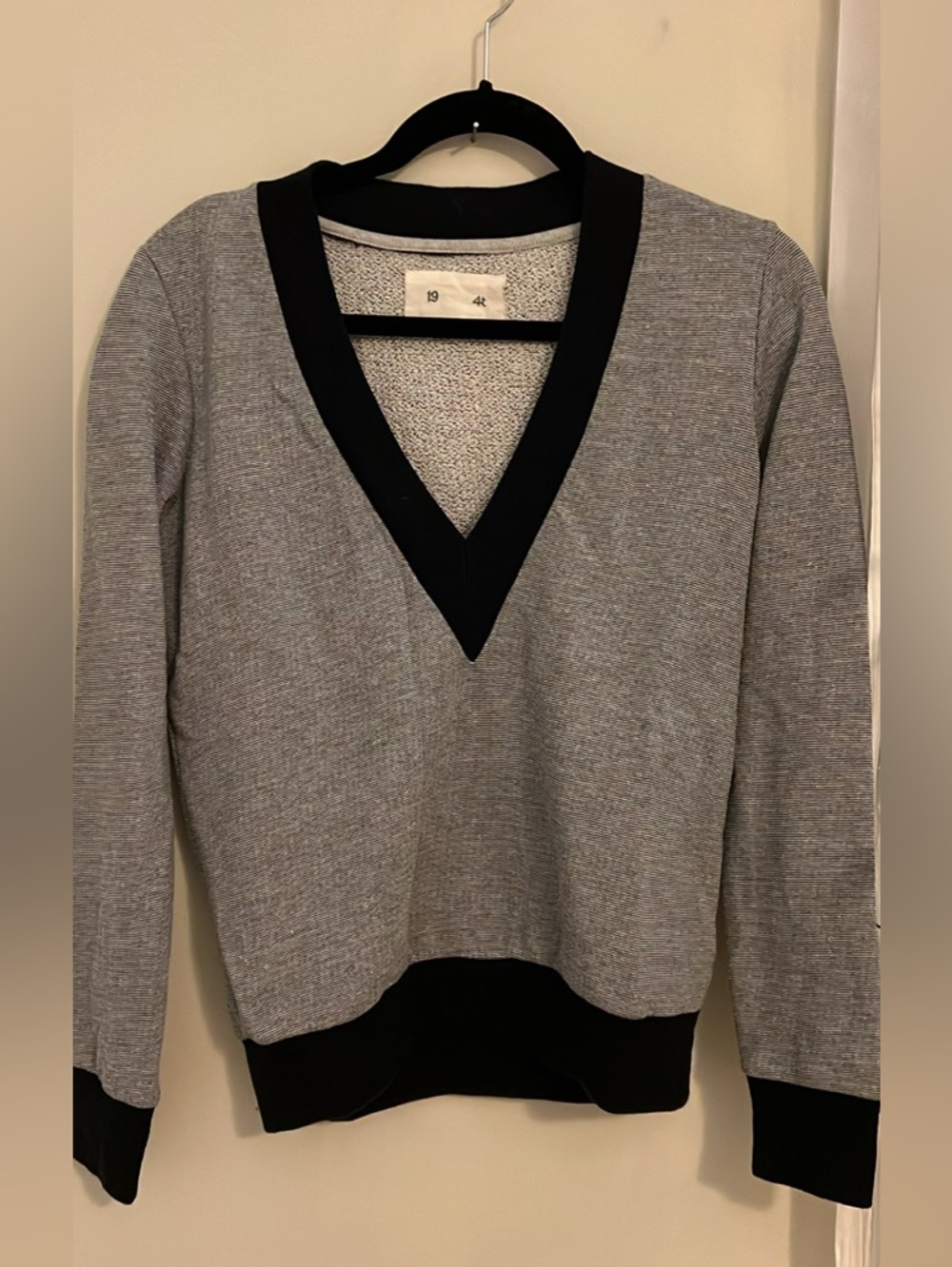 Women’s V-Neck Sweater in Grey with Black Trim